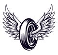 Vector Motorcycle Wheel with Wings Royalty Free Stock Photo