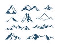 Vector mountain icons set isolated on white background, mountains shapes, different hills, range. Royalty Free Stock Photo