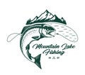 Vector mountain lake fishing illustration