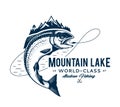 Vector mountain lake fishing logo