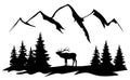 Vector Mountain landscape With an Elk. Royalty Free Stock Photo