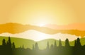 Vector mountain landscape, sunrise Royalty Free Stock Photo