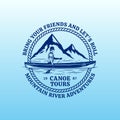 Vector mountain river canoe tours badge