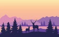 Vector Mountains Background with Deer