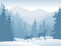 Vector mountains forest with Roe deers Royalty Free Stock Photo