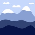 Vector mountains landscape with snow and sky with clouds , abstract blue view, vector illustration