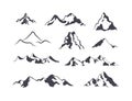 Vector mountains, nature logos, icons set isolated on white background, mountains shapes, ranges and tops. Royalty Free Stock Photo