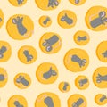 Vector mouse and cheese yellow background. Year of rat seamless pattern Royalty Free Stock Photo