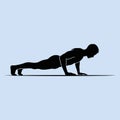 Silhouette of man doing push-ups on light blue background. Royalty Free Stock Photo