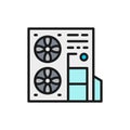 Vector multi-split system, air conditioner flat color line icon.