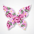 Vector multicolor butterfly. Paper butterfly Logo with roses Royalty Free Stock Photo