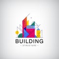 Vector multicolor real estate logo design for business visual identity, building, cityscape icons, houses, architecture