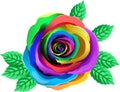 Vector Multicolor Rose. Rainbow Flower With Bright Petals. Rose With Leaves Clipart. Royalty Free Stock Photo