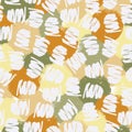 Vector multicolor seamless pattern from orange, yellow, green, whitet blots. Free form abstract spots.