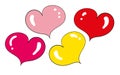 Vector multicolored hearts in doodle style. Design for postcards, web banners, birthdays, greeting and invitation cards