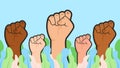 Vector Multiracial race ethnic people raise hand fist illustration