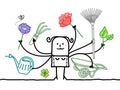 Multitasking Cartoon Gardener with many Arms