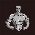 Vector of muscle man flexing show body confidence, black gray vintage retro, fitness gym bodybuilder