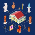 Vector museum art exhibition isometric elements concept