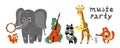 Vector music cartoon animals musicians playing musical instruments. Royalty Free Stock Photo