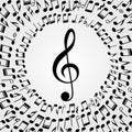 Vector music frame background: melody, notes, key.