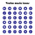 Vector music icons set. Buttons Royalty Free Stock Photo