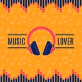 Vector music lover headphones illustration on musical notes background