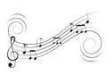 Vector music notes treble clef flow on music staff Royalty Free Stock Photo