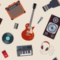 Vector music seamless pattern. Rock music theme. Color background Royalty Free Stock Photo