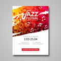 Vector musical flyer Jazz festival. Music background festival brochure flyer template Royalty Free Stock Photo