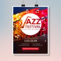 Vector musical flyer Jazz festival. Music concert poster background festival brochure flyer template Royalty Free Stock Photo