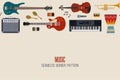 Vector musical instruments horizontal seamless border pattern Royalty Free Stock Photo