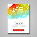 Vector musical poster design. Watercolor stain background. Jazz, rock style billboard template for card, brochure Royalty Free Stock Photo