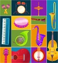 Vector musical seamless pattern with jazz musical instruments. Background for music events, concerts, template for