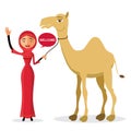 Vector - Muslim arab woman in a hijab and camel. Vector illustration Royalty Free Stock Photo