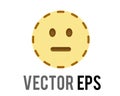 Vector muted yellow neutral helpless, disappointed, upset face icon with dotted or dashed outline