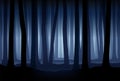 Vector mysterious scary misty dark forest landscape with silhouettes of trees