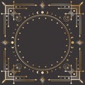 Vector mystic celestial square golden frame with stars, moon phases, crescents, arrows and copy space. Ornate shiny magical border Royalty Free Stock Photo