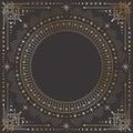 Vector mystic outline celestial square golden frame with stars, moon phases, crescents, arrows and copy space. Ornate border Royalty Free Stock Photo