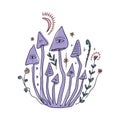 Vector mystical groovy whimsical doodle witchy mushroom family and celestial characters, esoteric objects. Hand-drawn Royalty Free Stock Photo