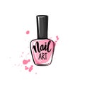 Vector nail polish bottle. Handwritten lettering about nails and manicure