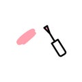 Vector nail polish brush icon with black stroke, white and pink fill. Polish brush leaves a pink strokes on a white