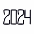 Vector 2024 narrow font. White background. Isolated handwriting text for design