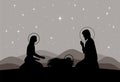 Vector nativity scene. Mary with Jesus, and Joseph silhouette Royalty Free Stock Photo