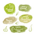 Vector natural organic food label. Farm products eco design watercolor style