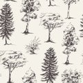 Vector natural seamless pattern of monochrome trees