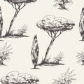 Vector natural seamless pattern of monochrome trees