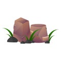 vector natural stone piles, mountain rocks with plants , geological material texture