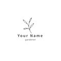 Vector nature related logo template, a green branch with leaves. Hand drawn isolated illustration.
