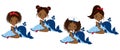 Vector Nautical Little African American Girls With Whales
